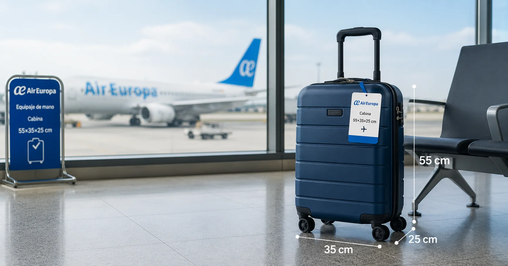 Maleta de cabina con las medidas correctas para Air Europa en el aeropuerto